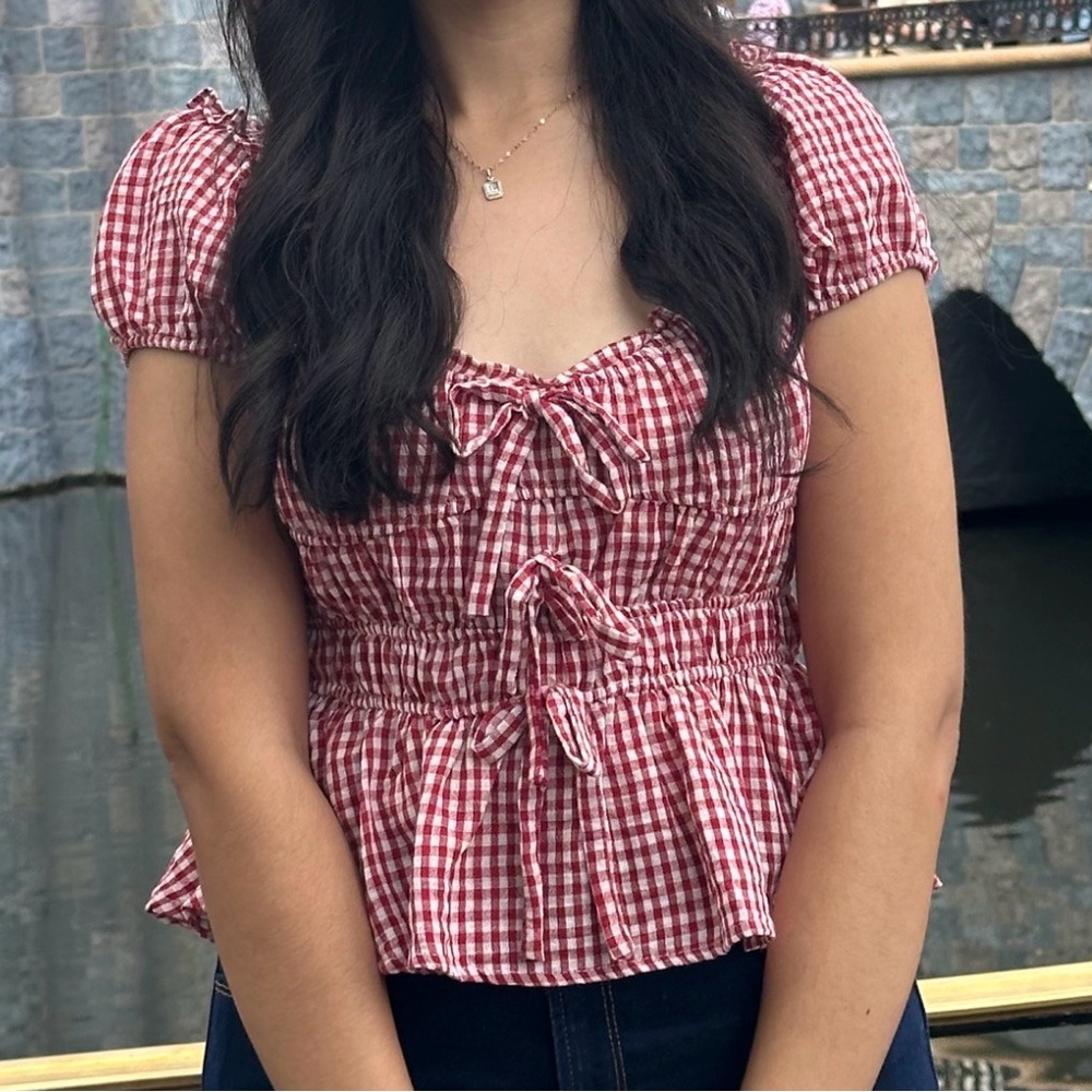 Red Gingham Peasant Top